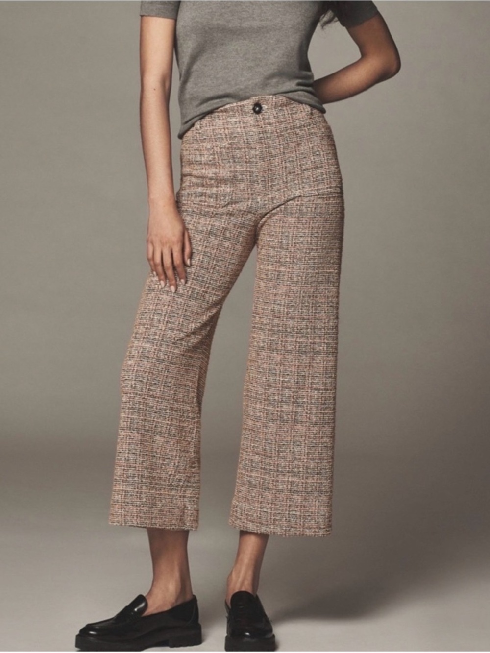 Maeve Pants 29 Colette Tweed Wide Leg Pink/Gold Office Casual Anthropologie